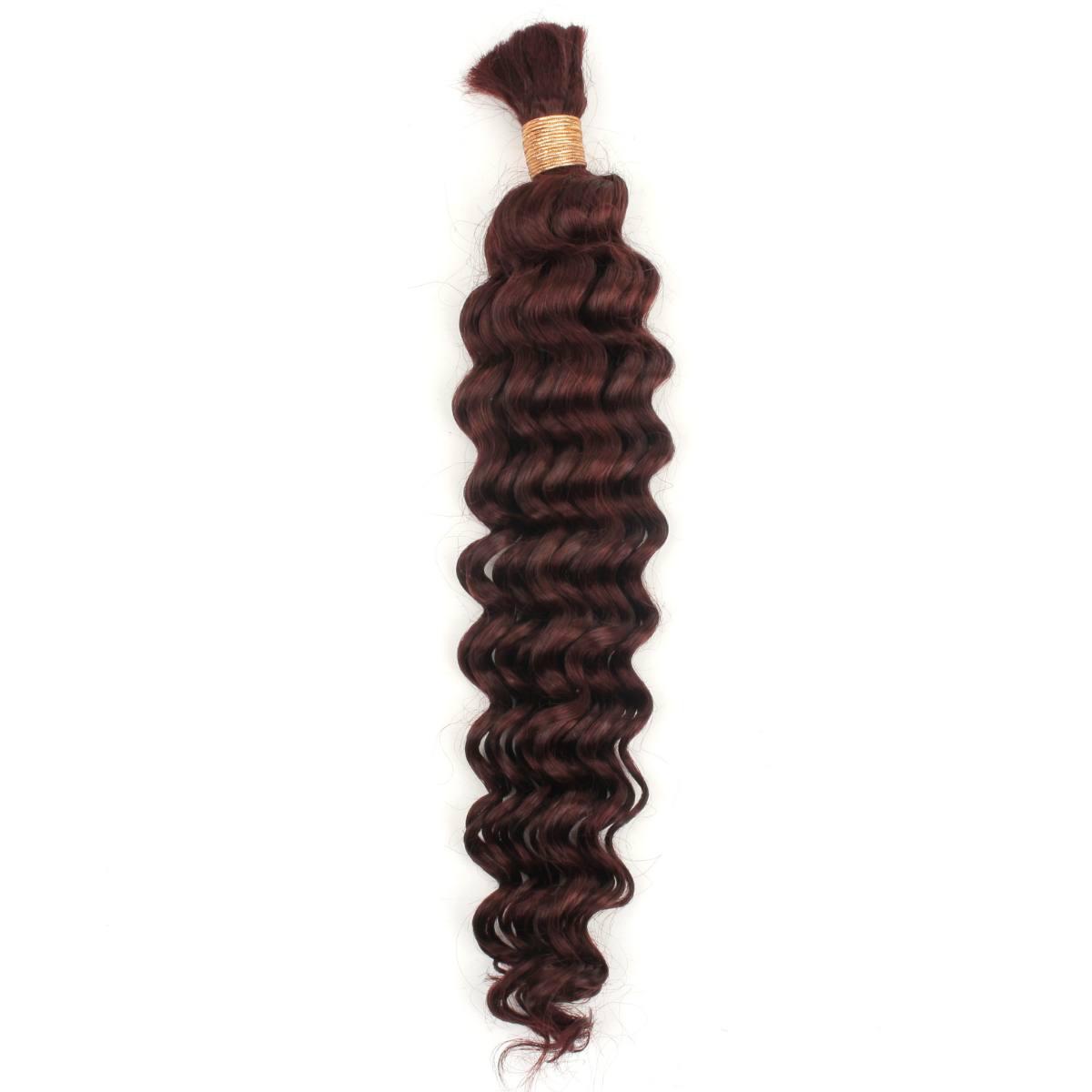 Burgundy Deep Wave Bulk Human Hair Extensions featuring rich 99J burgundy color and soft, defined deep waves for a natural and vibrant look.
