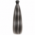22-inch salt and pepper straight virgin human hair extensions, single bundle on white background