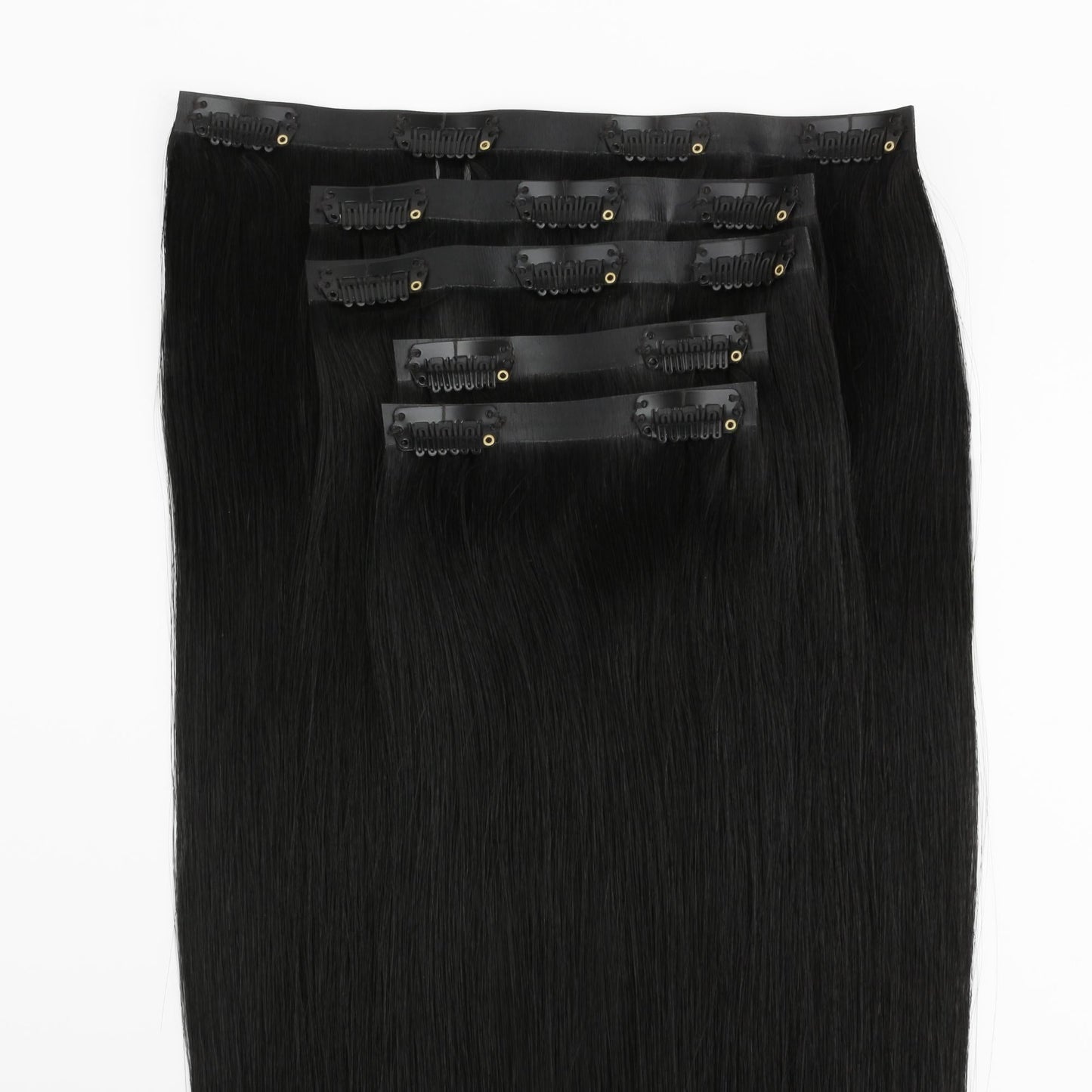 Jet Black seamless clip-in hair extensions in 100% human hair β Nikki Smith Hair Collection