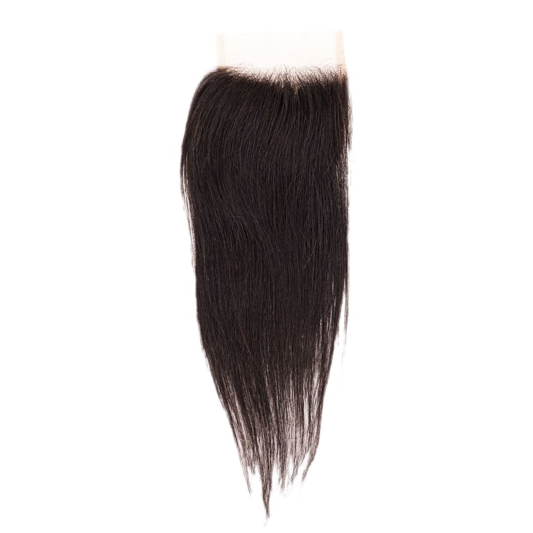 Brazilian Silky Straight 4x4 Transparent Closure in a styled shot highlighting the sleek and straight design.