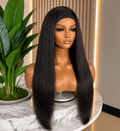 Yaki straight headband wig in 100% virgin human hair, natural 1B with 150% density, from Nikki Smith Hair Collection