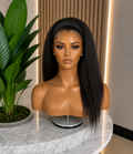 Kinky straight headband wig in 100% virgin human hair, natural 1B with 150% density, from Nikki Smith Hair Collection