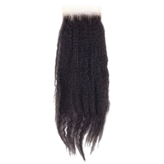 Brazilian Kinky Straight Lace Closure from Nikki Smith Hair Collection, offering a 14" kinky straight style, designed to complete your sew-in with a natural, protective top crown placement.
