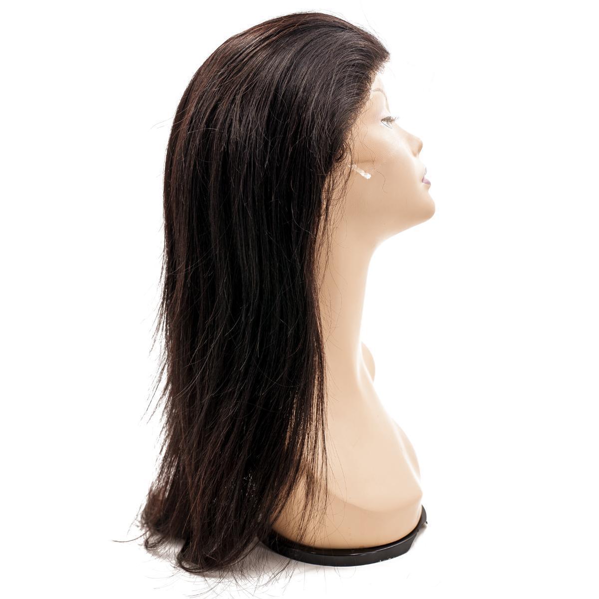Straight Mono Lace Front PU Medical Wig displayed on a mannequin, showcasing the seamless lace front and straight texture.