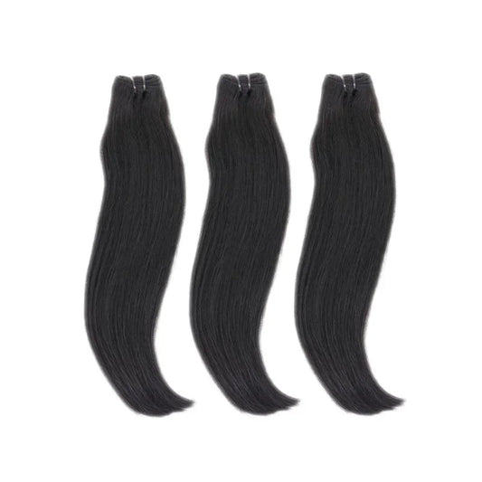 Raw Vietnamese Straight Hair Bundle Deals from Nikki Smith Hair Collection. High-quality 12A silky straight hair available in lengths from 10” to 30”. Includes three bundles per deal, each weighing 100 grams, with machine double stitch wefts for durability.