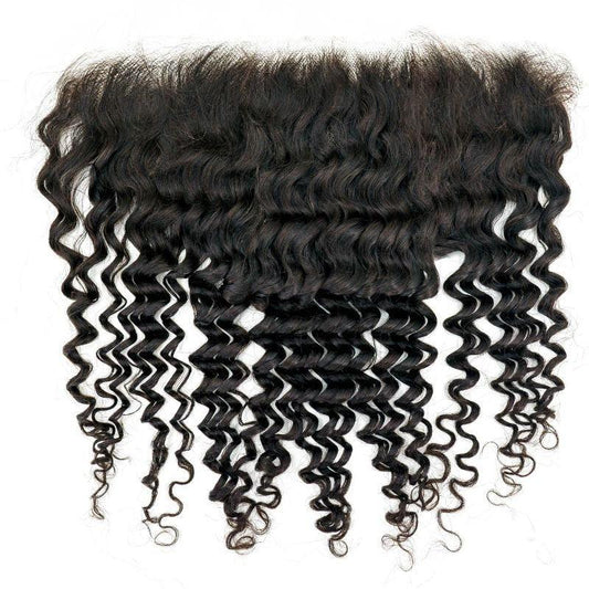 Image of HD Brazilian Deep Wave Lace Frontal with 13x6 dimensions, made with virgin Brazilian human hair and HD lace.