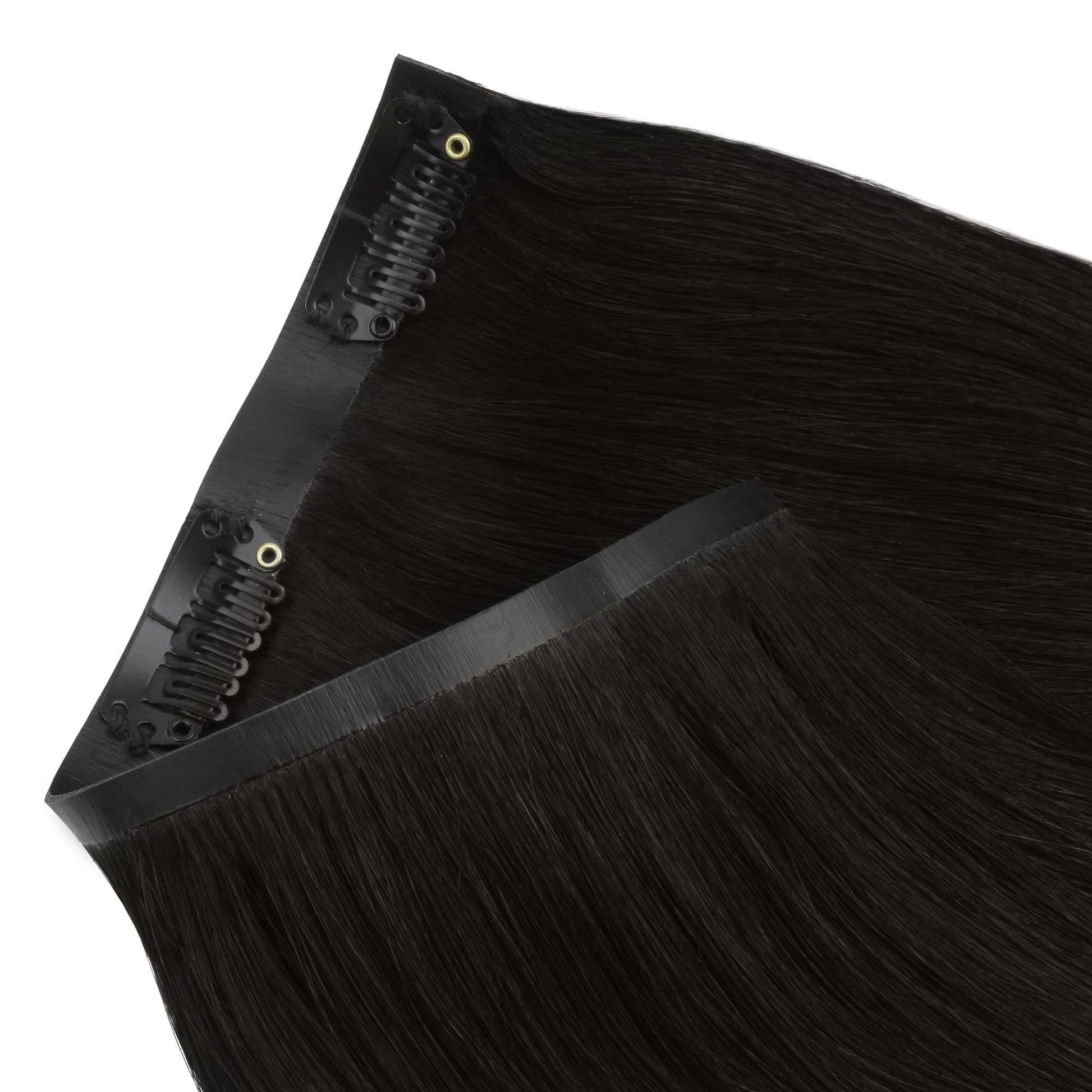 Off Black (1B) seamless clip-in hair extensions in 100% human hair – Nikki Smith Hair Collection