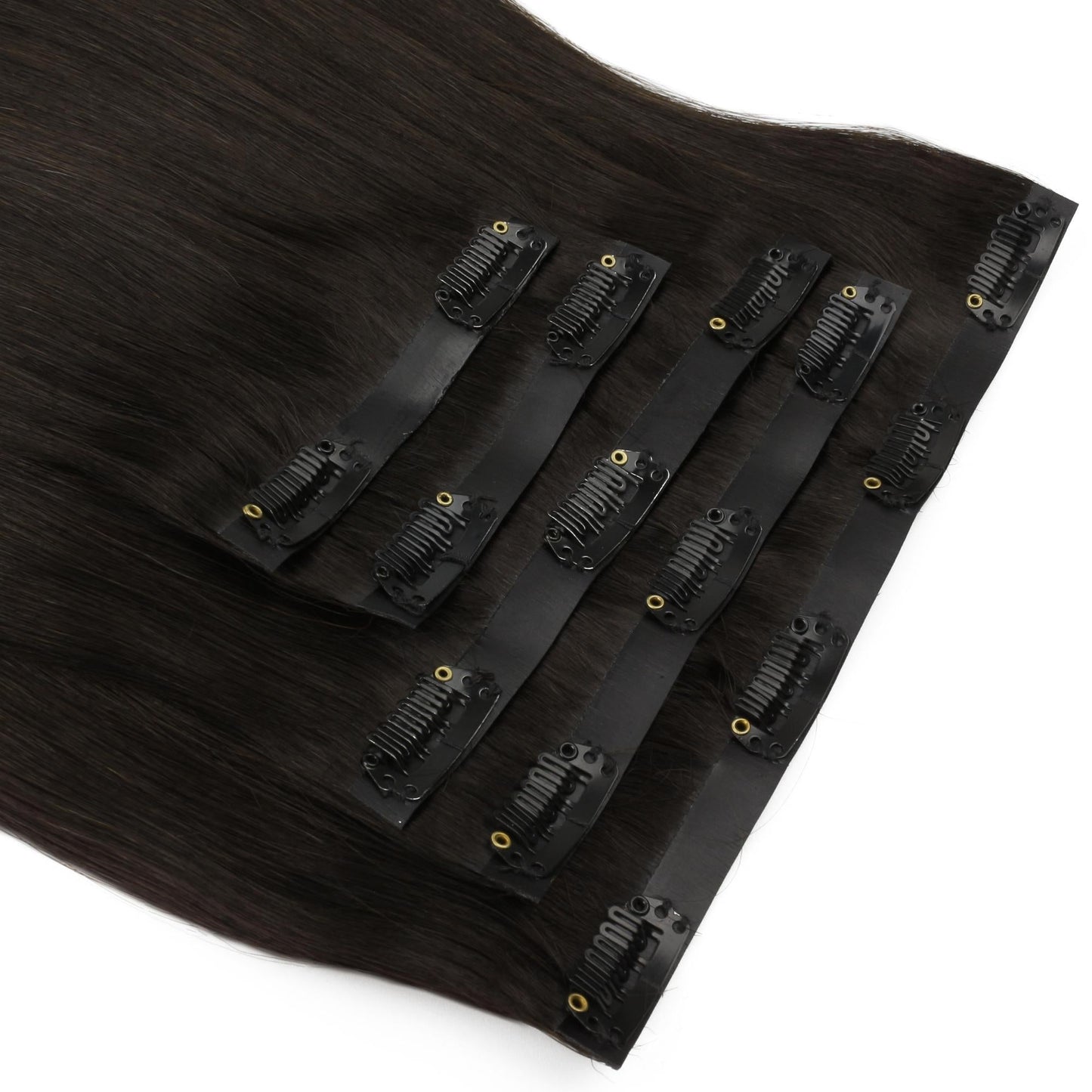 Off Black (1B) invisible clip-in hair extensions in 100% human hair – Nikki Smith Hair Collection