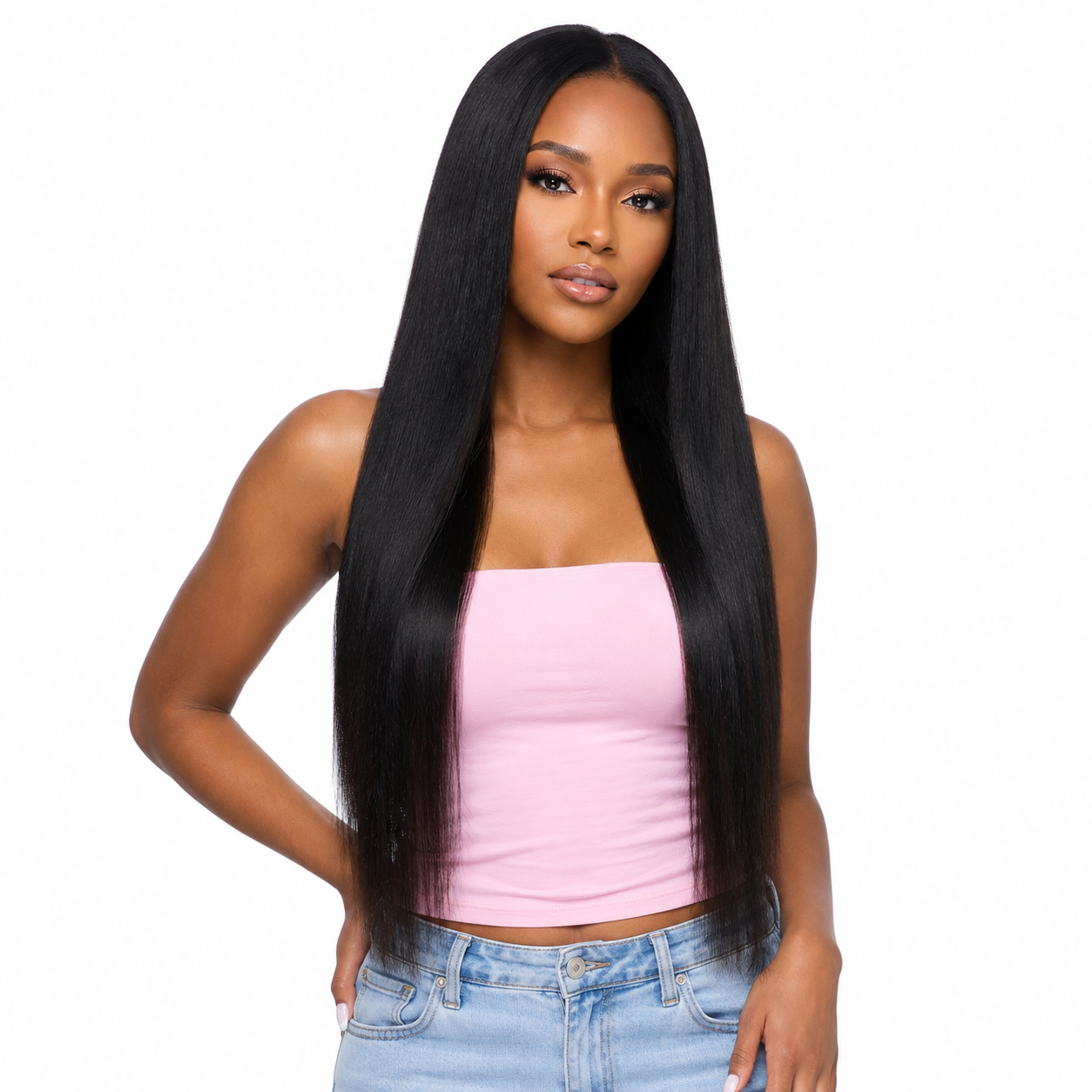 Yaki straight half wig made from 100% human hair