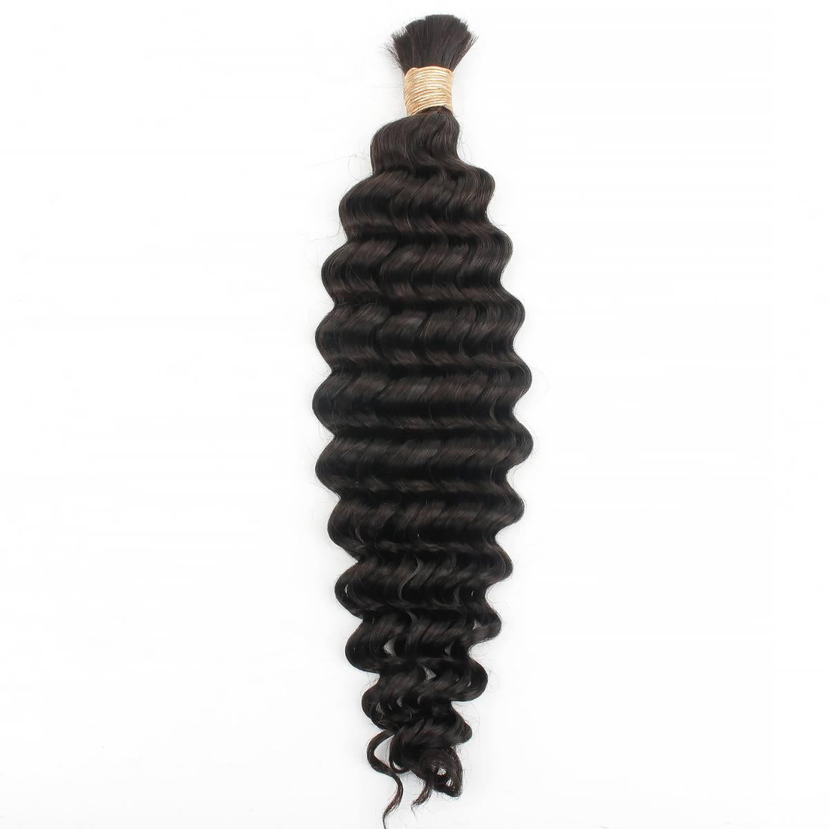 Deep Wave Bulk Human Hair Extensions 100 percent virgin hair natural black color perfect for voluminous and wavy braiding styles in the USA