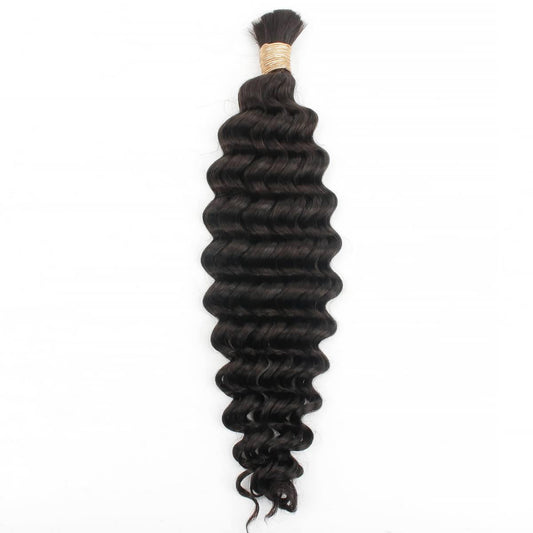 Deep Wave Bulk Human Hair Extensions 100 percent virgin hair natural black color perfect for voluminous and wavy braiding styles in the USA