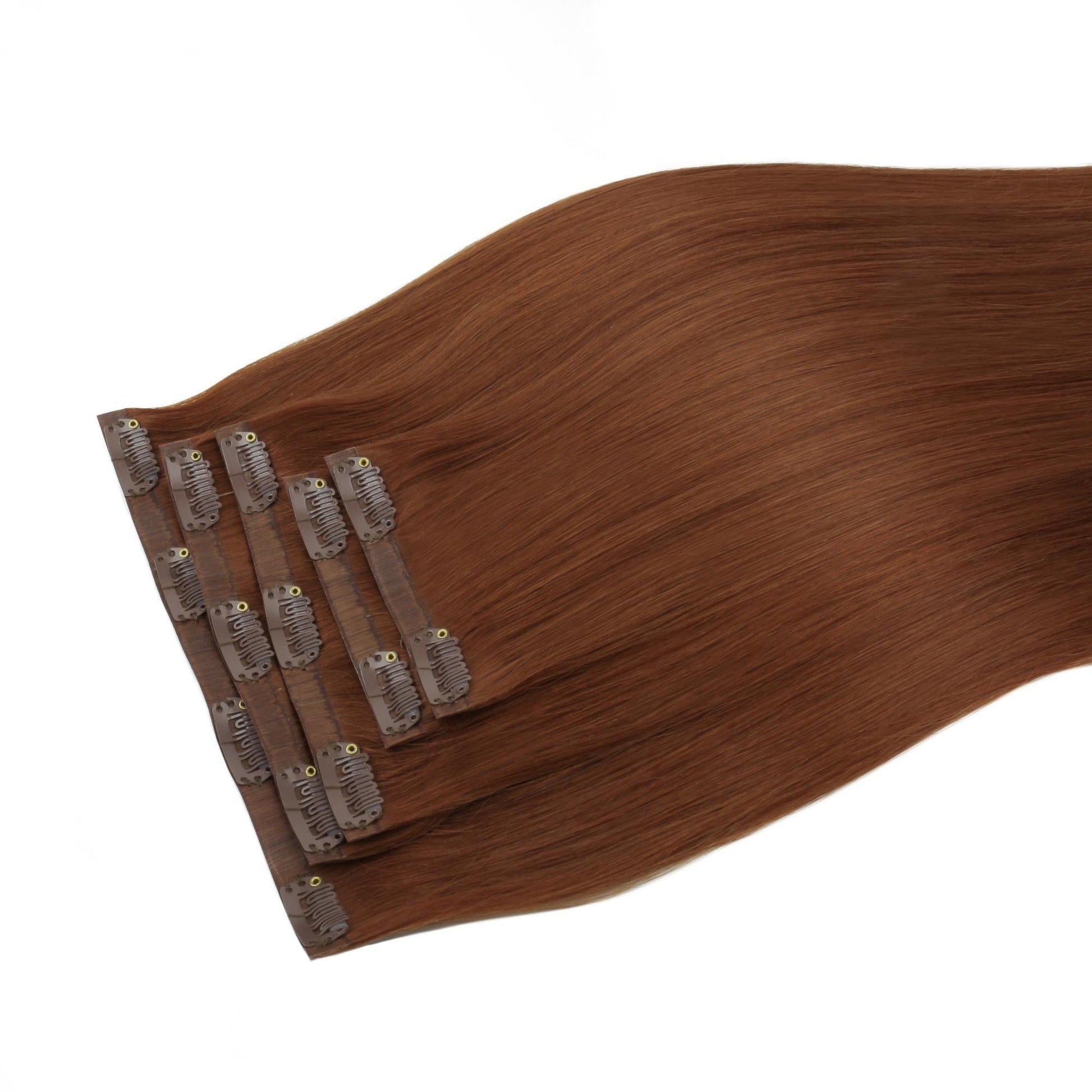 Rich Copper Auburn invisible clip-in hair extensions in 100% human hair – Nikki Smith Hair Collection
