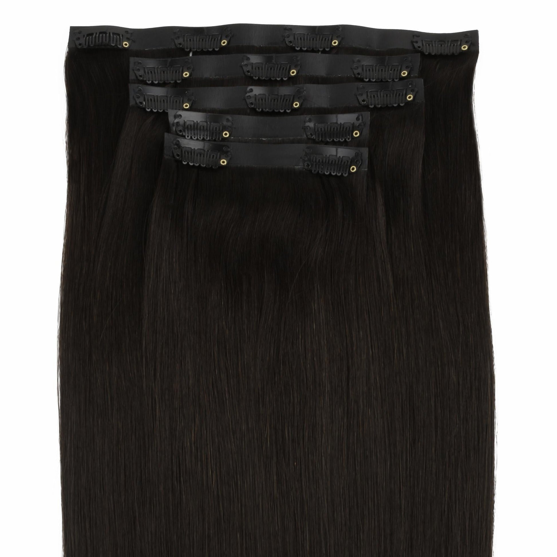 Off Black (1B) seamless clip-in hair extensions in 100% human hair – Nikki Smith Hair Collection