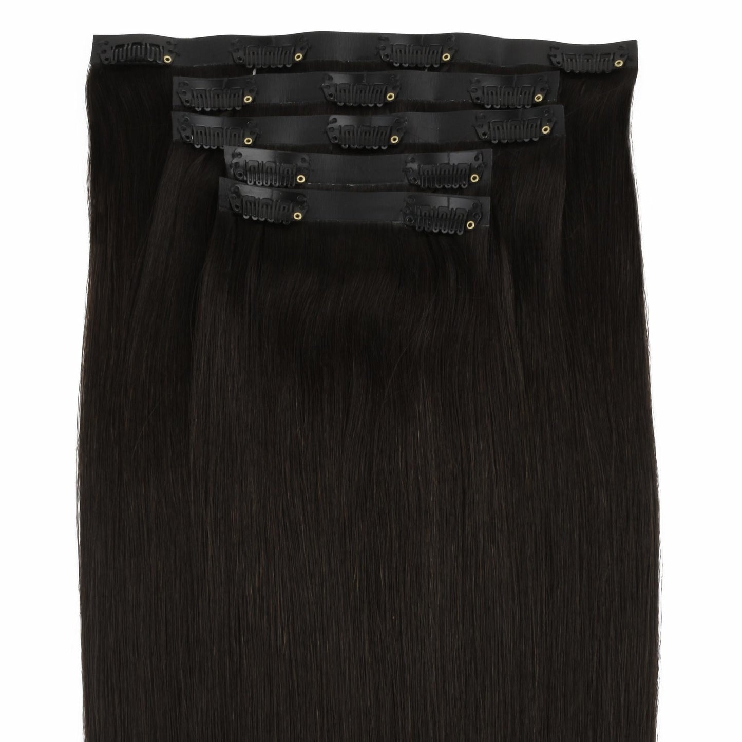 Off Black (1B) seamless clip-in hair extensions in 100% human hair – Nikki Smith Hair Collection
