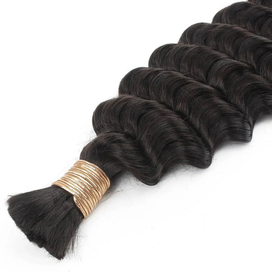 Close up of Deep Wave Bulk Extensions showcasing natural waves and soft texture ideal for creating luxurious braided or loose styles
