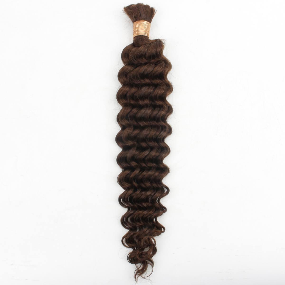 Medium Brown Deep Wave Bulk Human Hair Extensions with natural deep wave texture and rich medium brown color for versatile braiding and styling in the USA