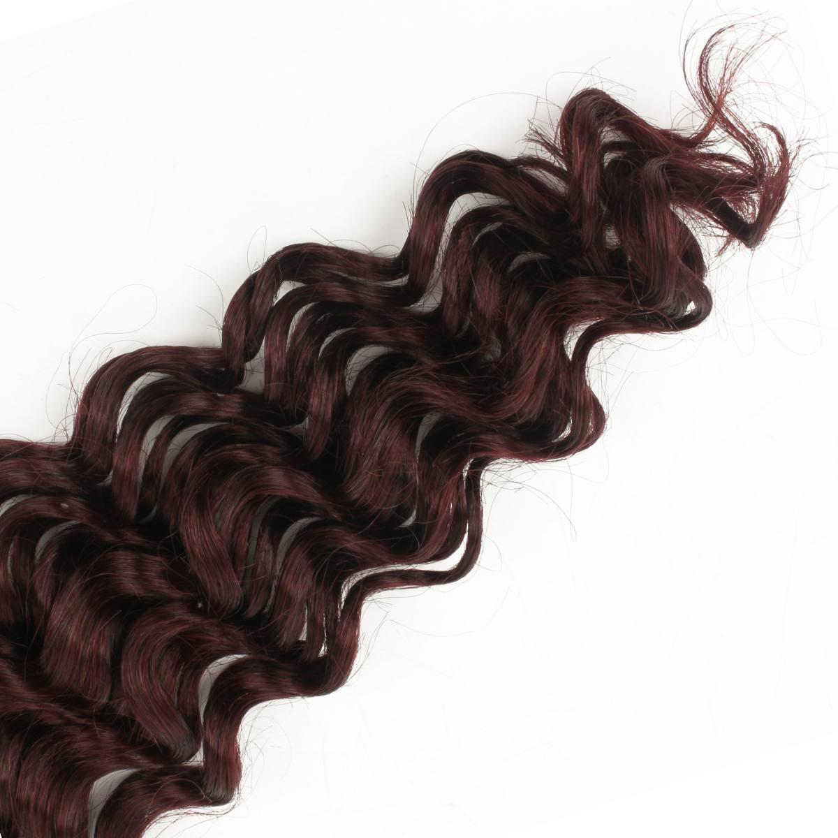 Detailed view of Burgundy Deep Wave Bulk Human Hair Extensions with soft, flowing deep waves and rich 99J burgundy color for a stunning, voluminous finish.