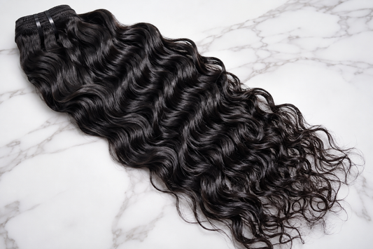 Water wave 100% human hair bundles with glossy, cascading S-waves, from Nikki Smith Hair Collection