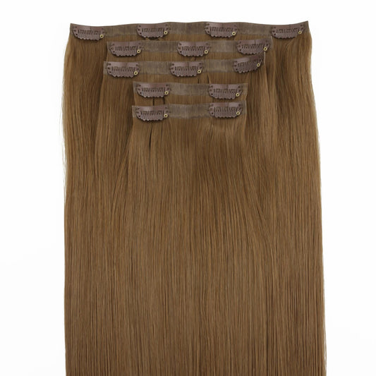 Medium Chestnut Brown seamless clip-in hair extensions in 100% human hair – Nikki Smith Hair Collection