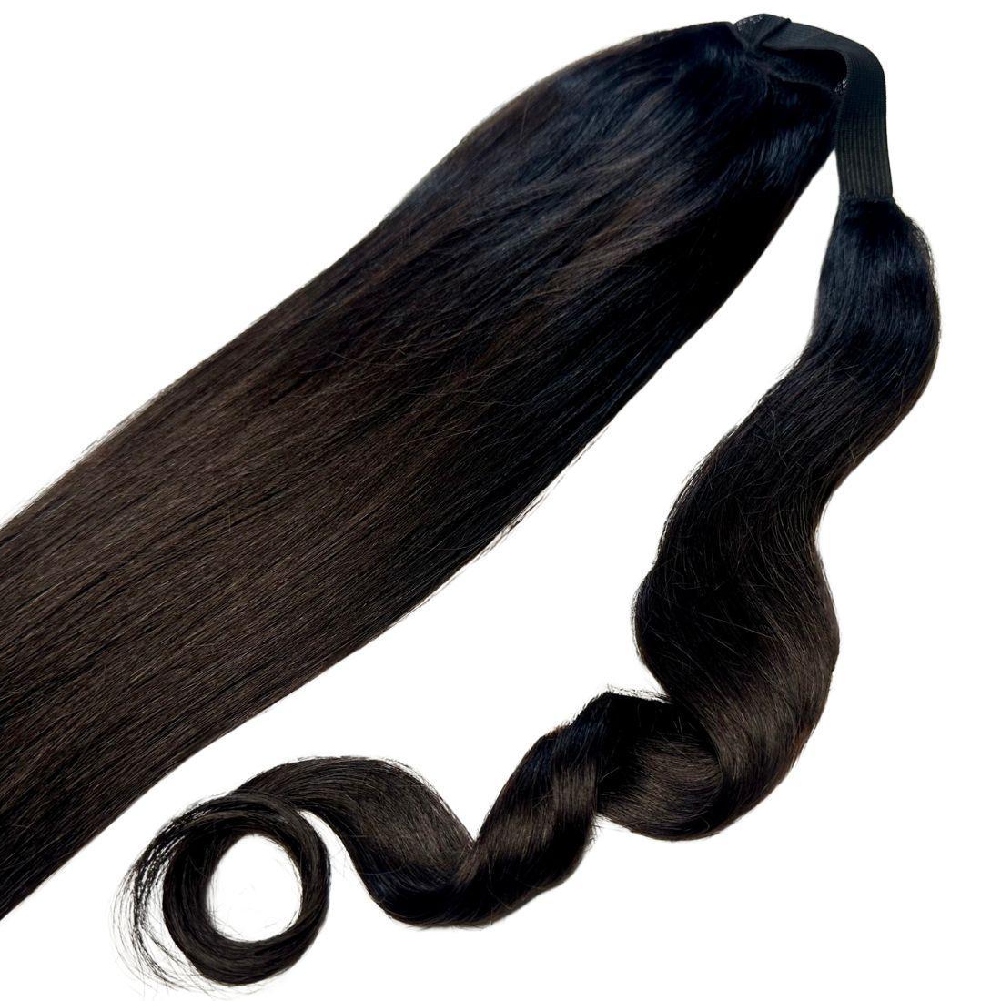 Natural Black Ponytail extension, showcasing the 100% human hair quality and sleek design for easy styling.