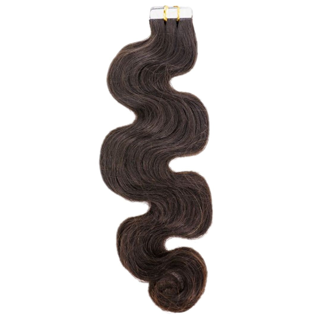 Nikki Smith Hair Collection body wave raw tape-in extensions, designed for effortless styling and color customization.