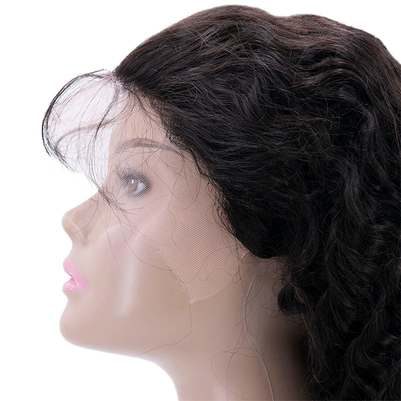Side view of HD Deep Wave Lace Front Wig by Nikki Smith Hair Collection with detailed texture and lace clarity.
