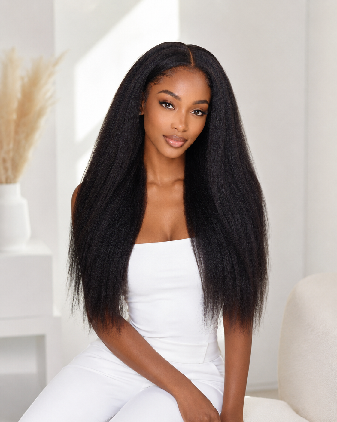 Kinky straight half wig in 100% human hair for a quick protective style, from Nikki Smith Hair Collection