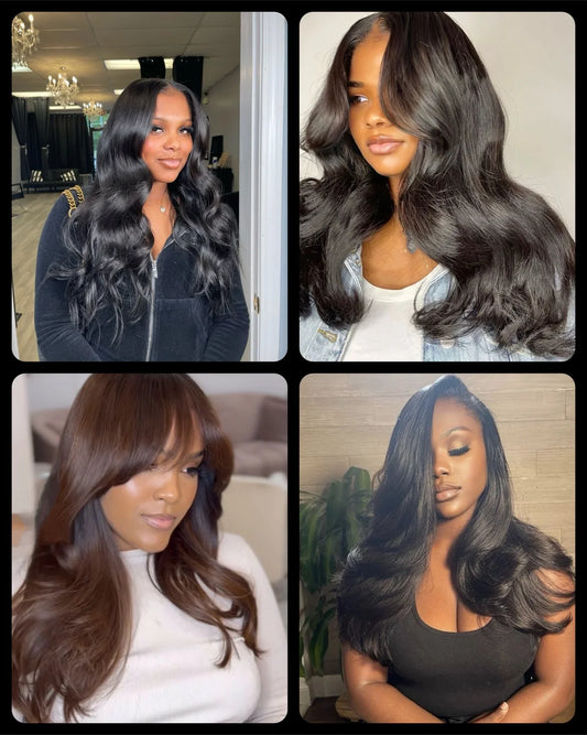 Another shot of (10) Bundles Raw Indonesian Natural Wave hair, emphasizing the full and bouncy wave pattern.