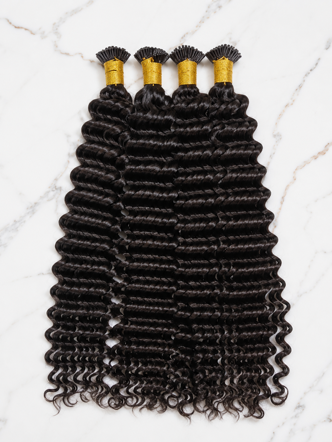 Virgin human hair I-Tip extensions with keratin stick tips for microlink installation, lengths 16 to 24 inches