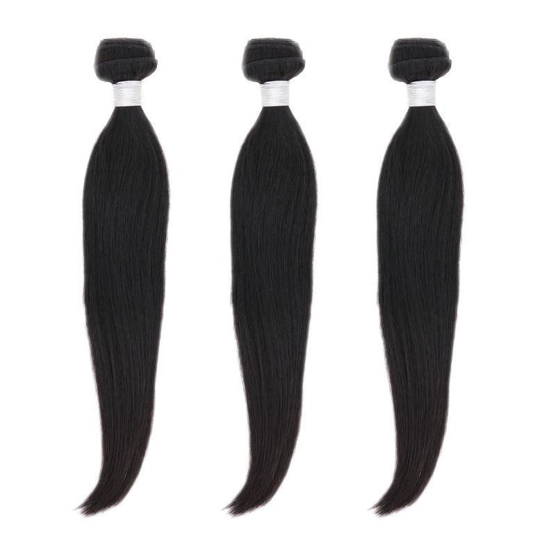 Sleek and polished straight bundles with closure, available in natural 1b color, perfect for versatile styling.