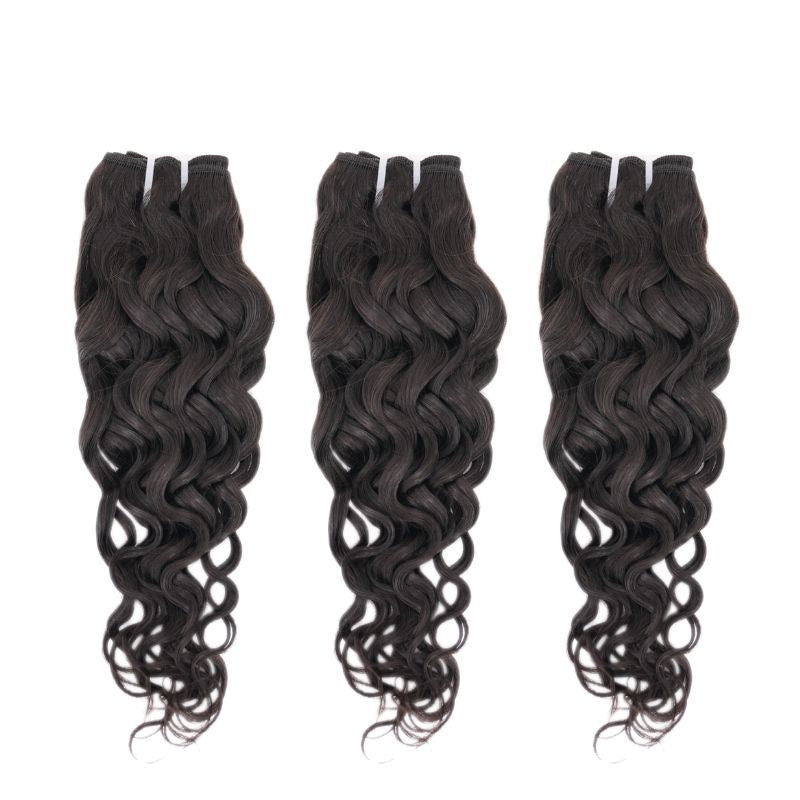 Spanish Wavy Bundles with Closure showcasing voluminous, natural curls made from luxurious virgin hair for a stunning, seamless look.