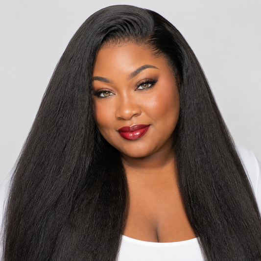 Yaki straight half wig in 100% human hair for a sleek, natural-looking blowout style