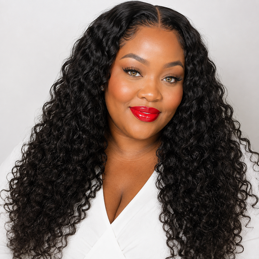 Water wave half wig in 100% human hair with soft, wet-look waves
