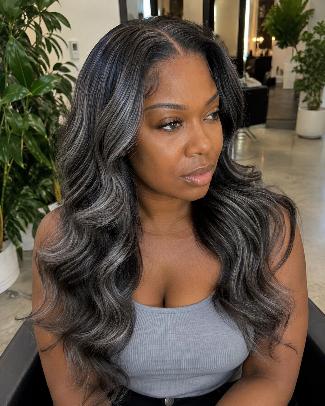 Raw Wavy Bundle — Dark Brown, Black & Gray Human Hair Extensions with Dark Roots