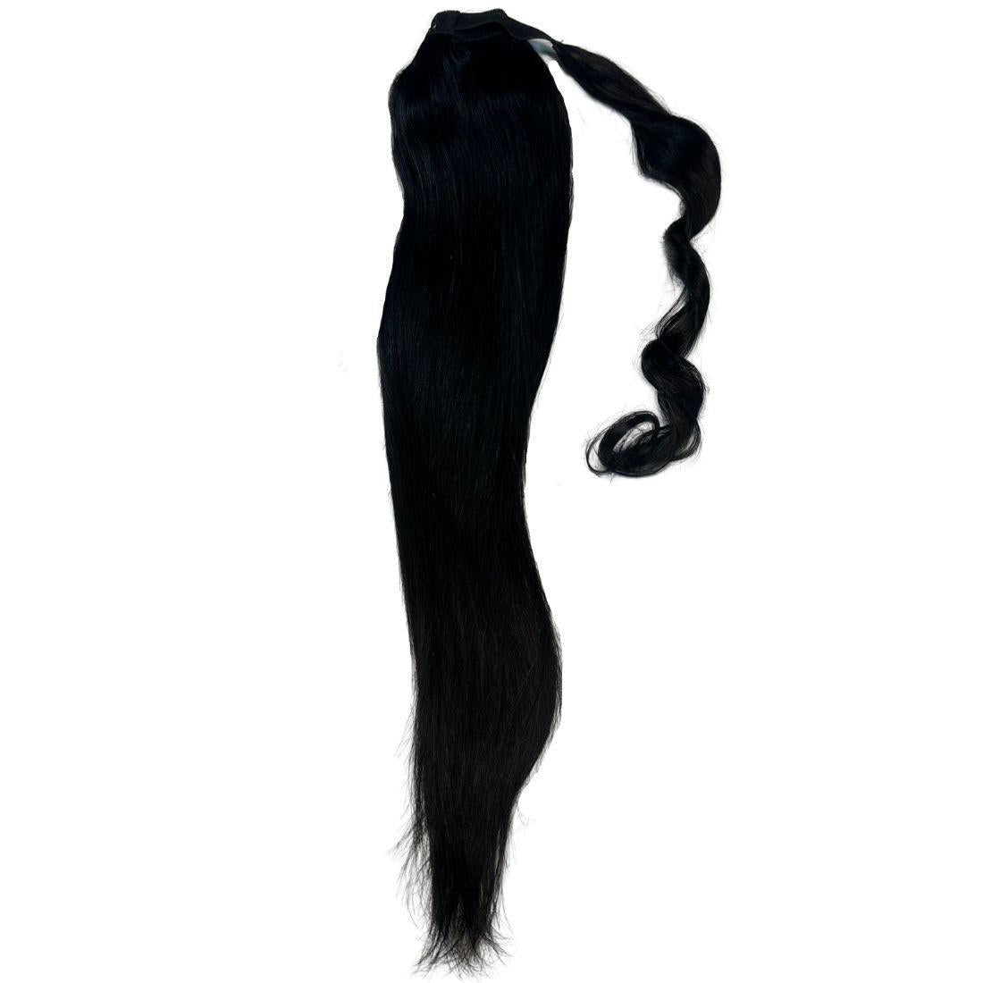 Close-up of Jet Black Ponytail, showcasing the built-in comb for secure attachment and easy styling.
