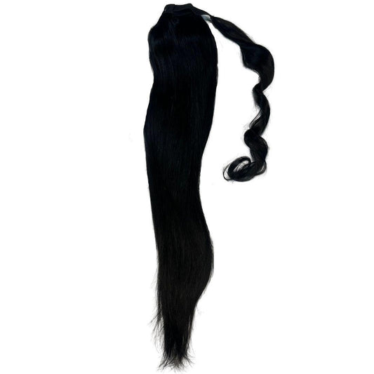 Close-up of Jet Black Ponytail, showcasing the built-in comb for secure attachment and easy styling.