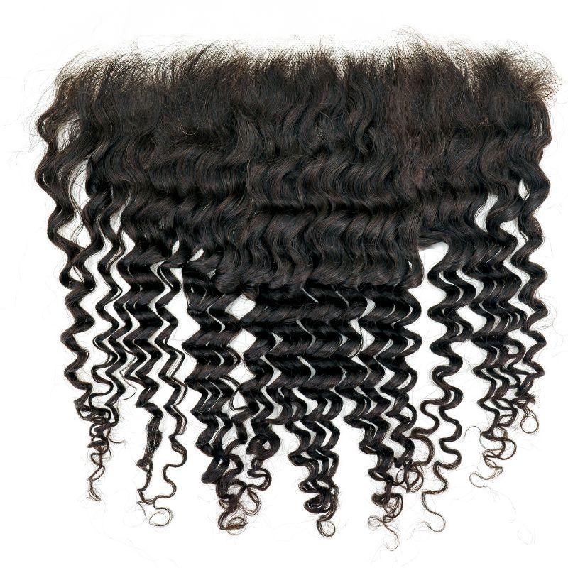 HD Brazilian DeepWave Frontal from the back, highlighting lace detailing and natural texture for a seamless blend.