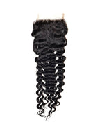 Brazilian Deep Wave 4x4 Closure, showcasing the deep wave texture and natural color lace closure.