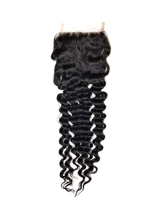 Brazilian Deep Wave 4x4 Closure, showcasing the deep wave texture and natural color lace closure.