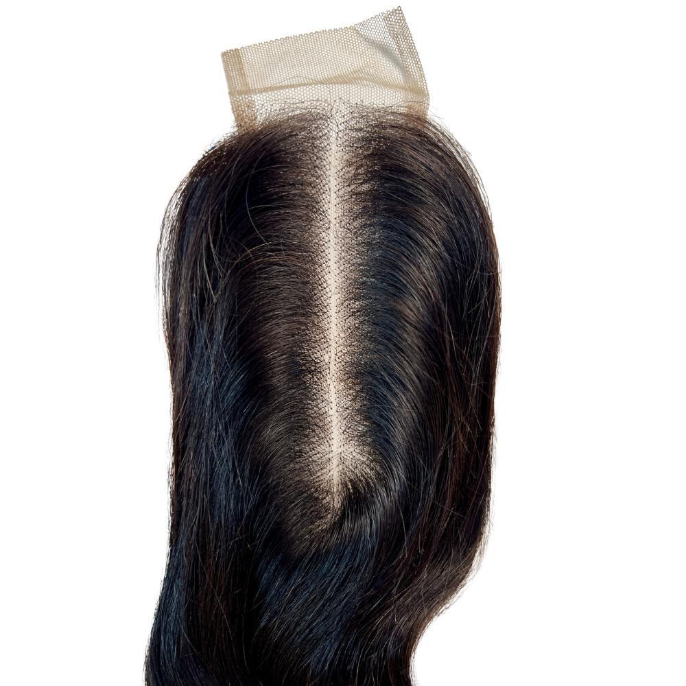 Close-up view of Brazilian Body Wave Transparent Closure with waves and soft texture.