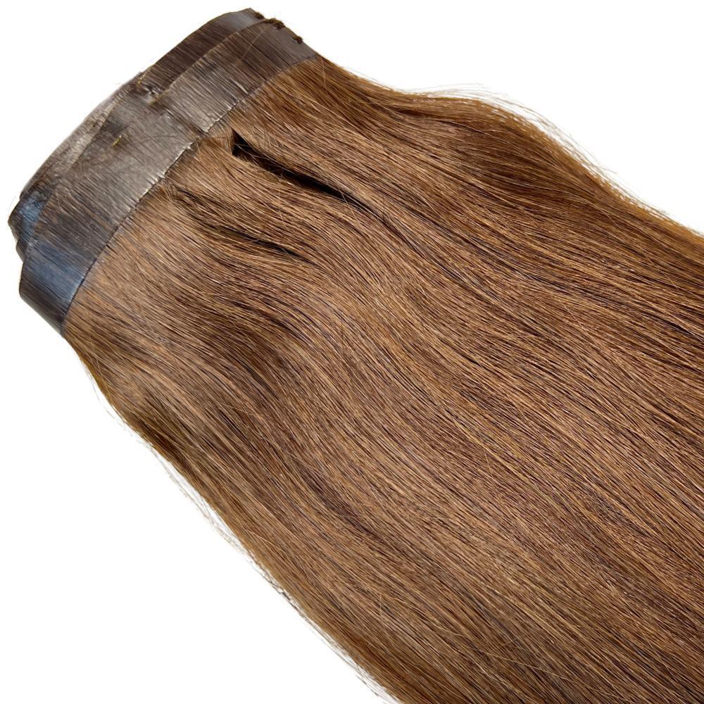 Close-up of Honey Blonde Seamless Clip-In showing the seamless blend with natural hair for a flawless finish.