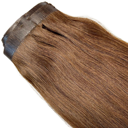 Close-up of Honey Blonde Seamless Clip-In showing the seamless blend with natural hair for a flawless finish.