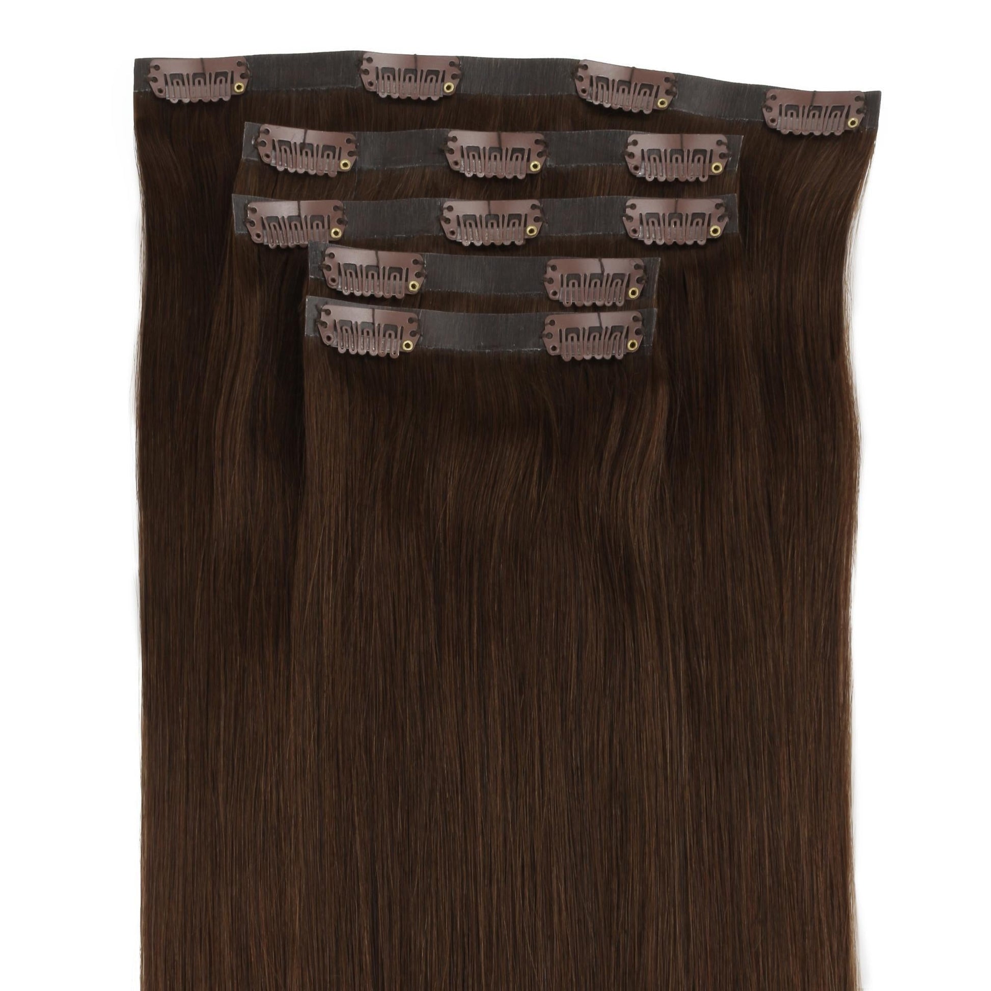 Dark Brown seamless clip-in hair extensions in 100% human hair – Nikki Smith Hair Collection