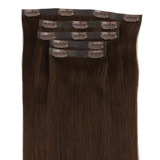 Dark Brown seamless clip-in hair extensions in 100% human hair – Nikki Smith Hair Collection
