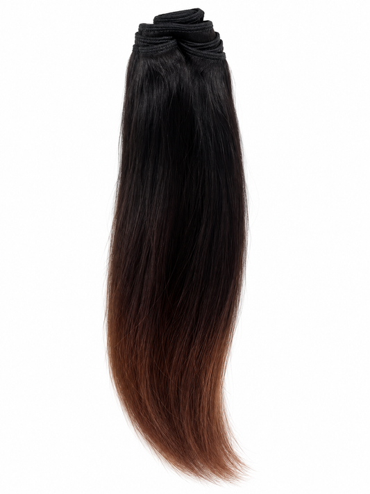 Clearance 16 inch straight human hair bundle, dark roots to chestnut brown ombre