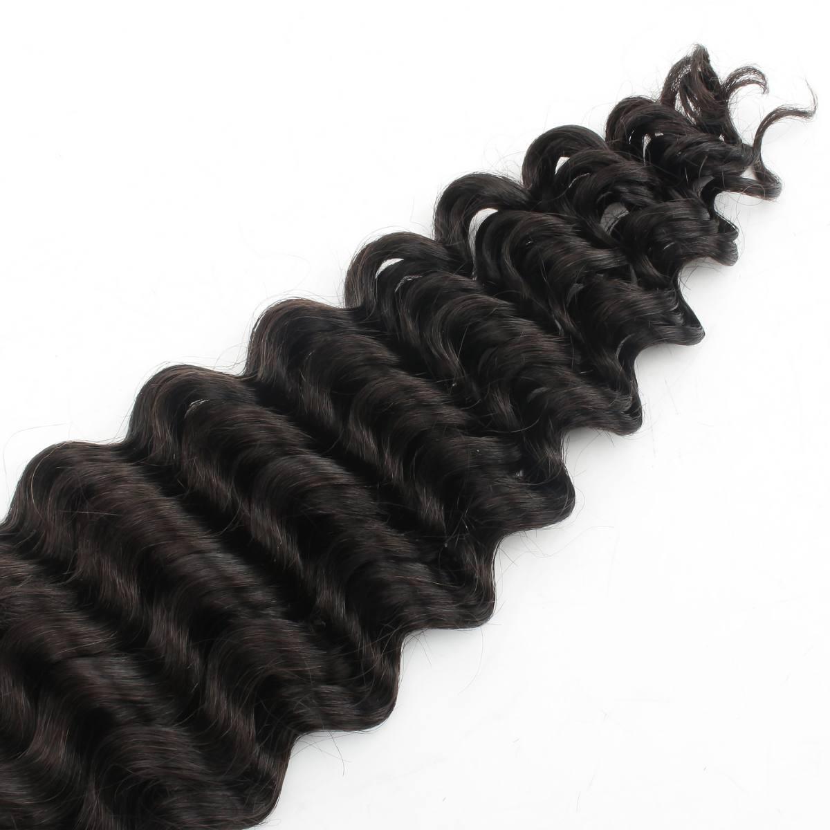 Detailed view of Deep Wave Bulk Hair emphasizing natural black color and premium virgin quality for versatile and elegant hairstyles in the USA