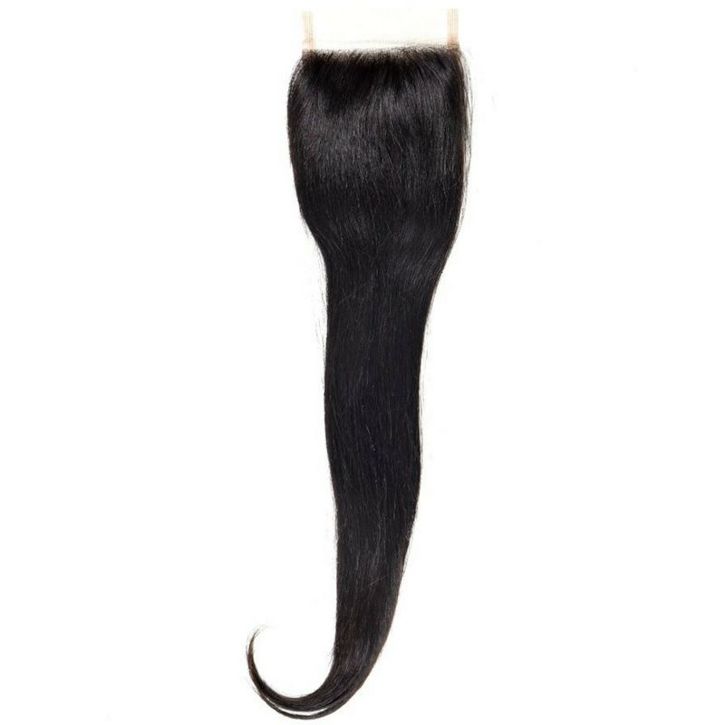 Brazilian Silky Straight 4x4 Transparent Closure, showcasing its natural lace and silky straight texture.