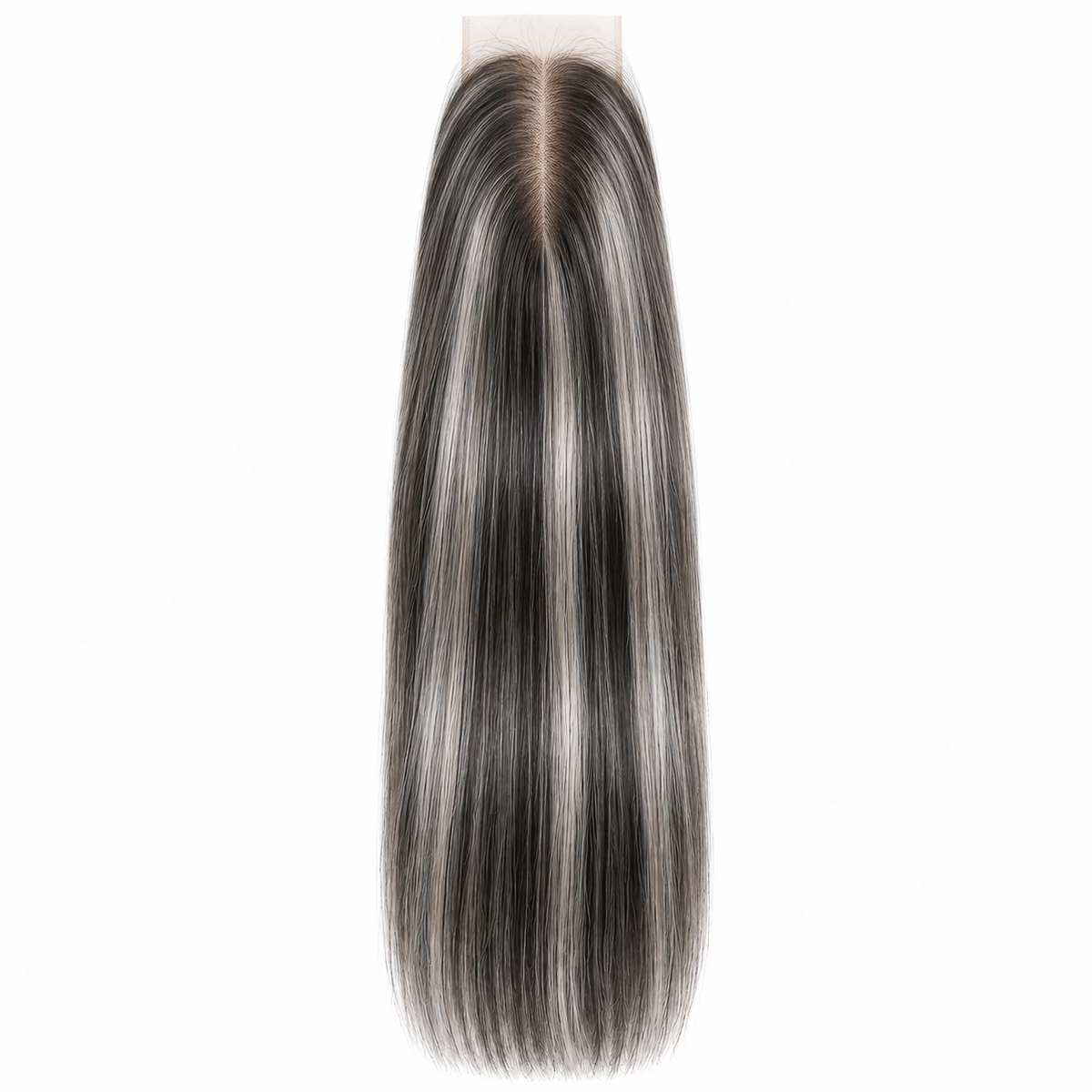 Salt and pepper balayage straight virgin human hair 2x6 HD lace closure on white background