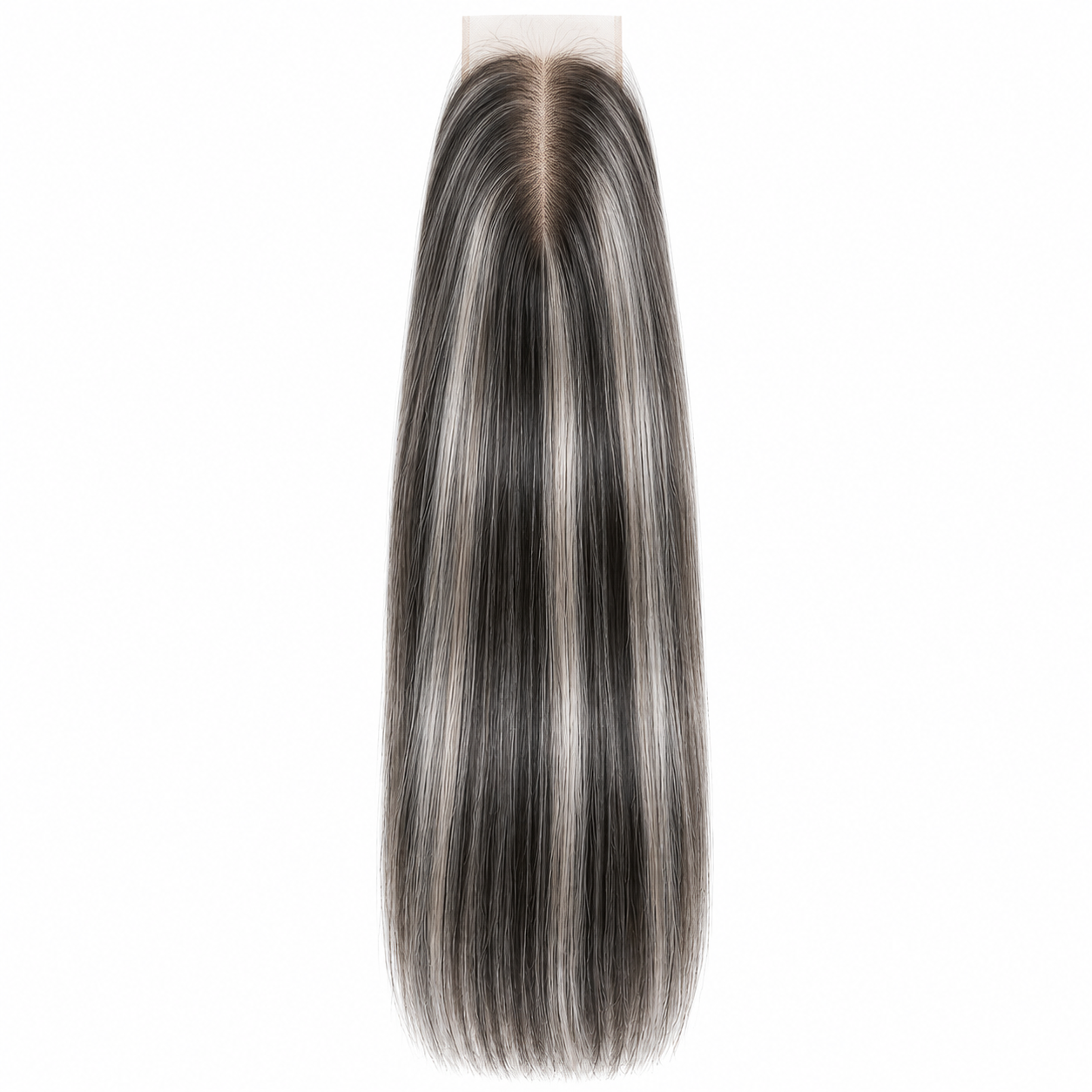 Salt and pepper balayage straight virgin human hair 2x6 HD lace closure on white background