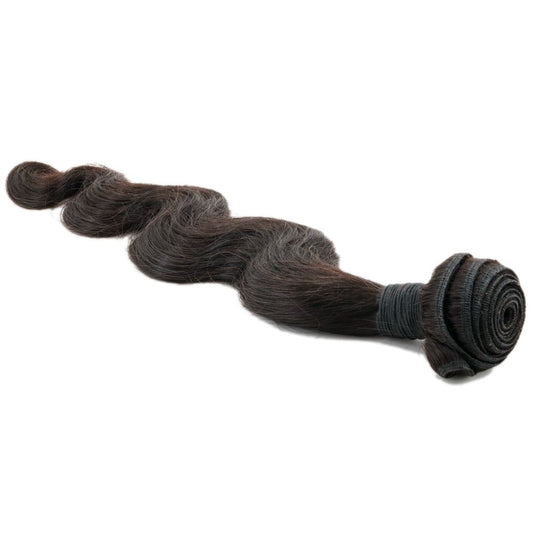 Detailed view of the Malaysian Body Wave hair, emphasizing the smooth texture and voluminous waves, ideal for versatile hairstyles.